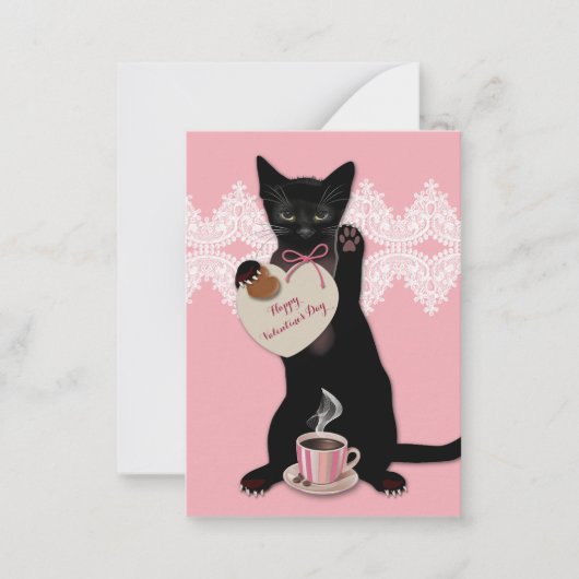 Black Cat Pink Valentijn Pack Notitiekaartje (Voorkant)