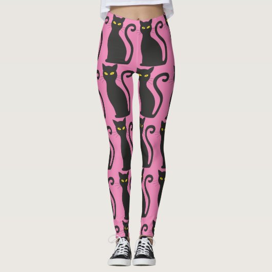 BLACK CAT PINK YOGA PANTS LEGGINGS (Voorkant)