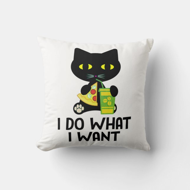 Black Cat Pizza & Coffee Night T-shirt Kussen (Voorkant)