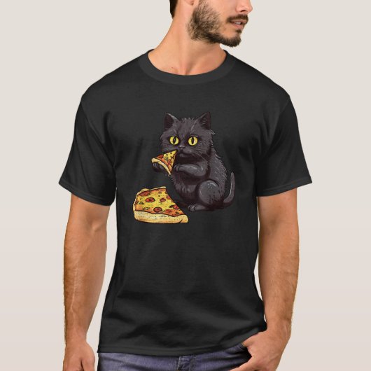 Black Cat Pizza Kitty Cat Lovers Pizza Slice Water T-shirt (Voorkant)