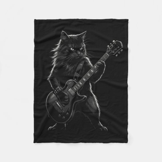 Black Cat Playing Electric Guitar Gothic Rocker  Fleece Deken (Voorkant)