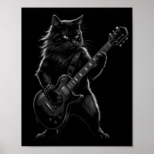 Black Cat Playing Electric Guitar Gothic Rocker  Poster (Voorkant)