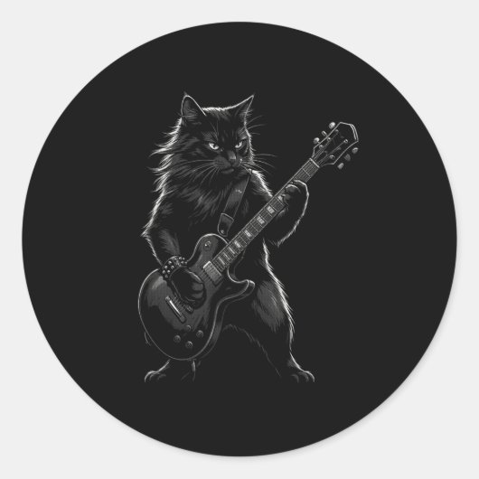 Black Cat Playing Electric Guitar Gothic Rocker  Ronde Sticker (Voorkant)