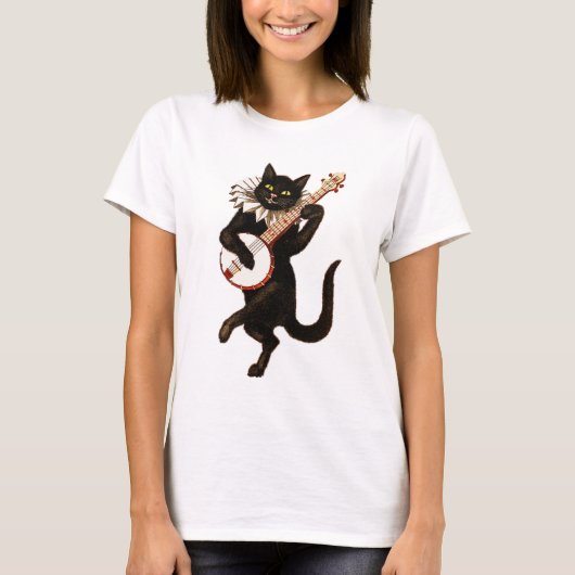 Black Cat Plays Banjo T-shirt (Voorkant)