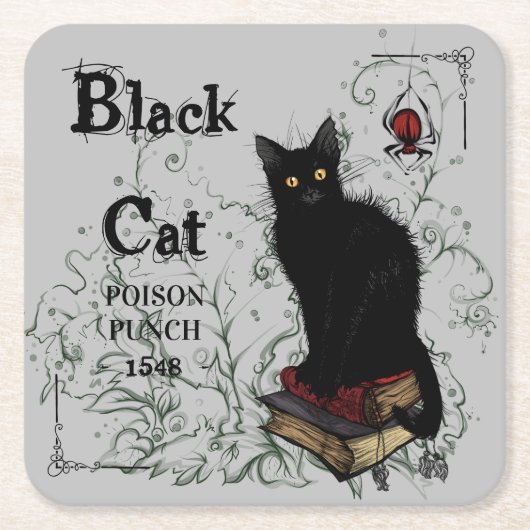 Black Cat Poison Punch Halloween Kartonnen Onderzetters (Voorkant)