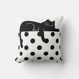 Black cat polka dot Throw Pillow Kussen