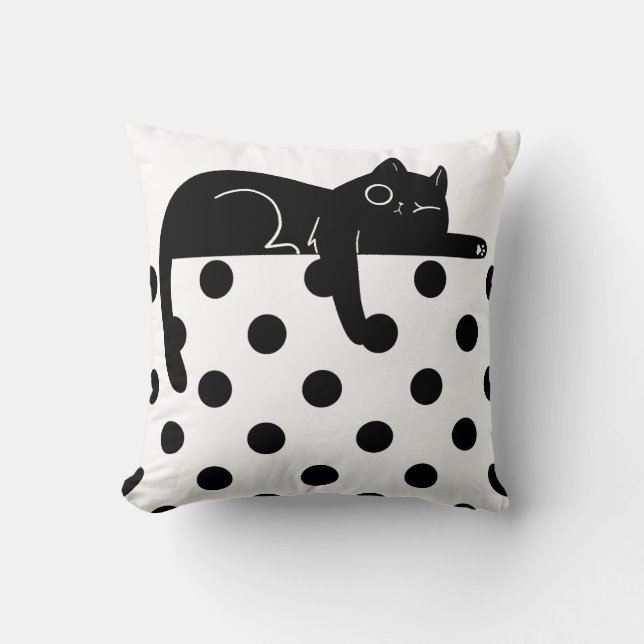 Black cat polka dot Throw Pillow Kussen (Voorkant)
