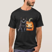 Black Cat & Pompoen Halloween T-shirt (Voorkant)