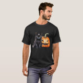 Black Cat & Pompoen Halloween T-shirt (Voorkant volledig)