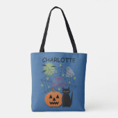 Black Cat & Pompoen Halloween Trick or treat Tote Bag (Achterkant)