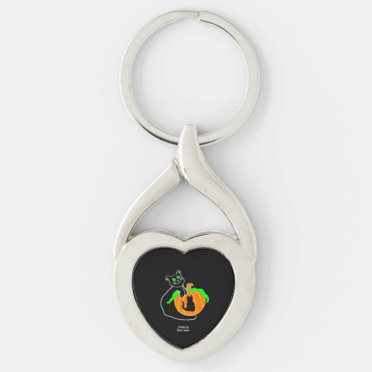 Black Cat Pompoen Hart Metalen Sleutelhanger (Voorkant)