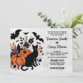Black Cat pompoenen bruiloft Kaart (Staand voorkant)