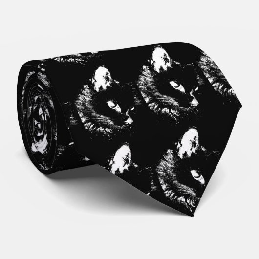 Black Cat Pop Art Stropdas (Opgerold)
