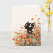 Black Cat Poppy Meadow Kaart (Gele Bloem)