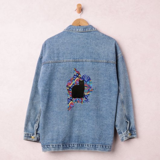 Black Cat Psychedelic Maureen Girard Kleurrijk Denim Jacket (Hangar)