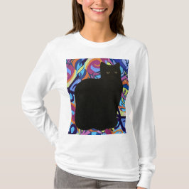 Black Cat Psychedelic Maureen Girard Kleurrijk T-shirt