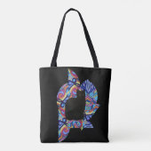 Black Cat Psychedelic Maureen Girard Kleurrijk Tote Bag (Achterkant)