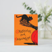Black Cat Pumpkin & Broomstick Vintage Halloween  Briefkaart (Staand voorkant)