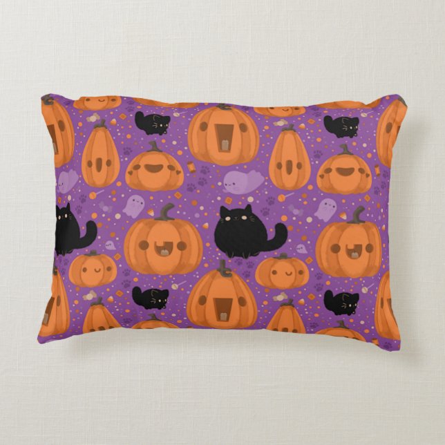 Black cat Pumpkin en Ghost Pattern Accent Kussen (Achterkant)