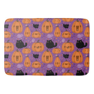 Black cat Pumpkin en Ghost Pattern Badmat