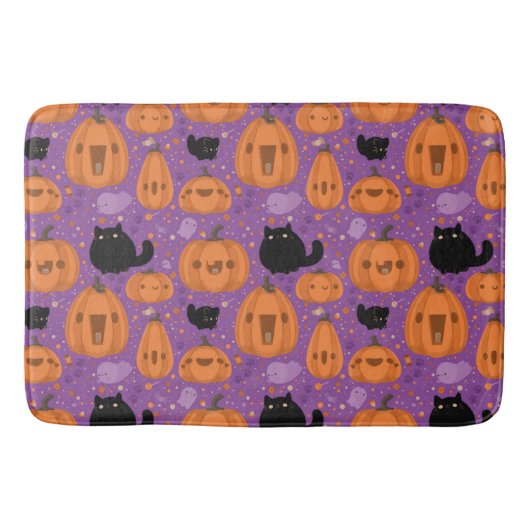 Black cat Pumpkin en Ghost Pattern Badmat (Voorkant)