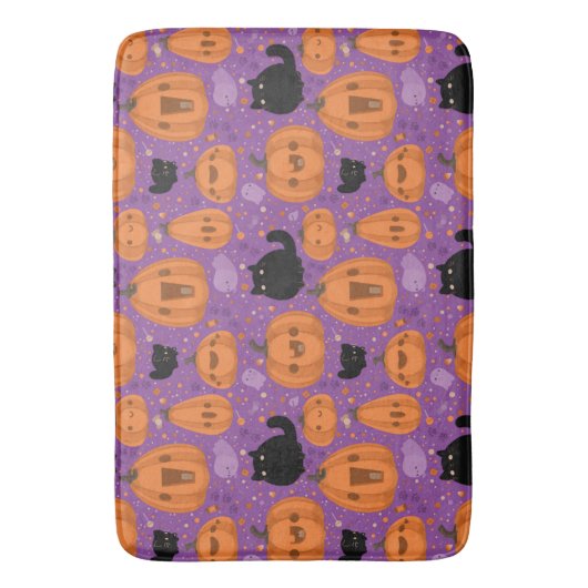 Black cat Pumpkin en Ghost Pattern Badmat (Voorkant Verticaal)