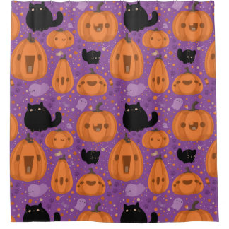 Black cat Pumpkin en Ghost Pattern Douchegordijn