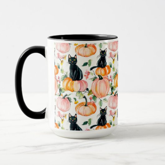 Black Cat & Pumpkin Fall Spooky Halloween Coffee  Mok (Links)