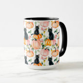 Black Cat & Pumpkin Fall Spooky Halloween Coffee  Mok (Voorkant rechts)