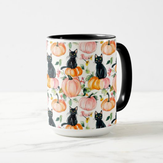 Black Cat & Pumpkin Fall Spooky Halloween Coffee  Mok (Voorkant rechts)