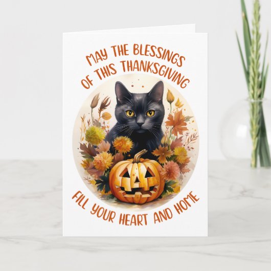Black Cat & Pumpkin Greeting Card Bedankkaart (Voorkant)
