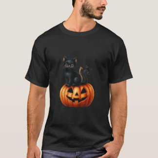Black Cat Pumpkin Halloween Graphic T-Shirt