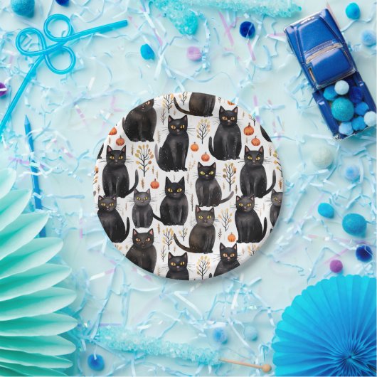 Black Cat Pumpkin Halloween Papieren Bordje (Feest)