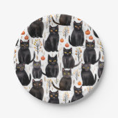 Black Cat Pumpkin Halloween Papieren Bordje (Voorkant)