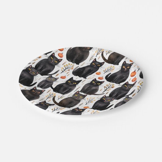 Black Cat Pumpkin Halloween Papieren Bordje (Gekanteld)