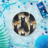 Black Cat Pumpkin Halloween Papieren Bordje (Feest)