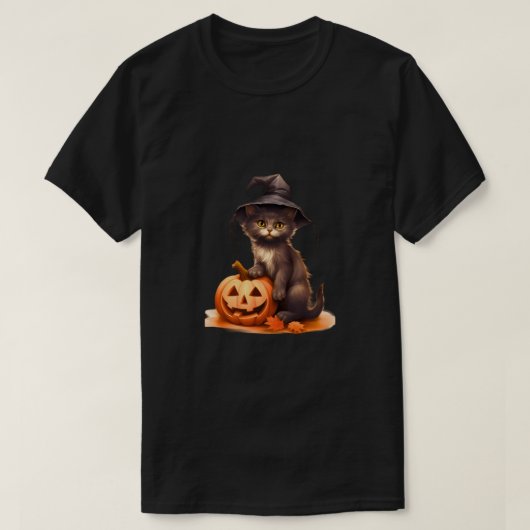 Black Cat & Pumpkin Halloween T-shirt – Classic Sp (Design voorkant)
