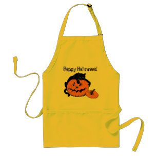 Black Cat Pumpkin Happy Halloween Apron Standaard Schort