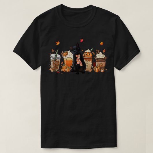 Black Cat Pumpkin Latte Herfst Coffee Autumn Seaso T-shirt (Design voorkant)