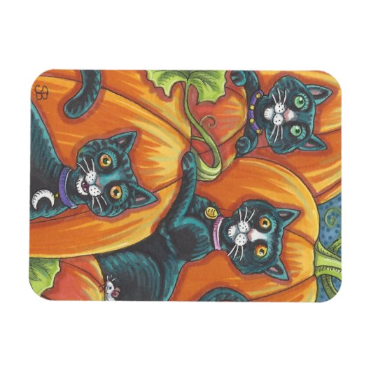 Black Cat Pumpkin Patch Halloween Magnet Holiday Magneet (Horizontaal)