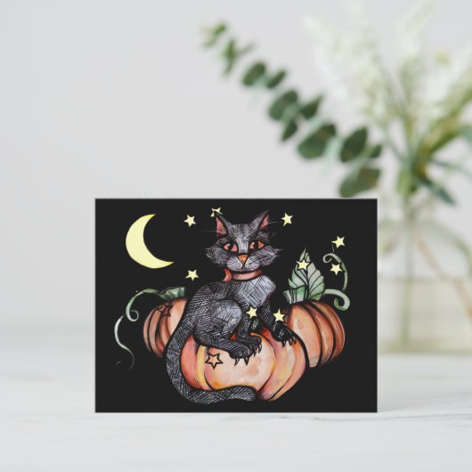 Black Cat Pumpkin Patch Moon Briefkaart (Staand voorkant)