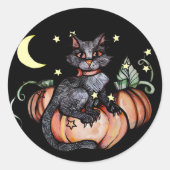 Black Cat Pumpkin Patch Moon Ronde Sticker (Voorkant)