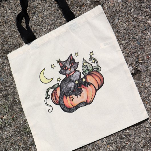 Black Cat Pumpkin Patch Moon Tote Bag