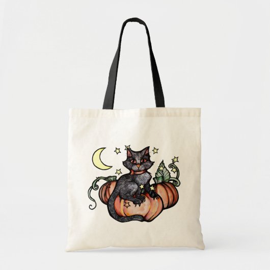 Black Cat Pumpkin Patch Moon Tote Bag (Voorkant)