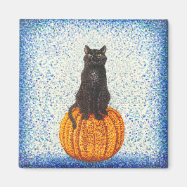 Black Cat Pumpkin Pointillism Halloween Magneet