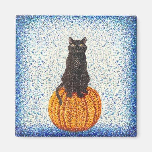 Black Cat Pumpkin Pointillism Halloween Magneet (Voorkant)