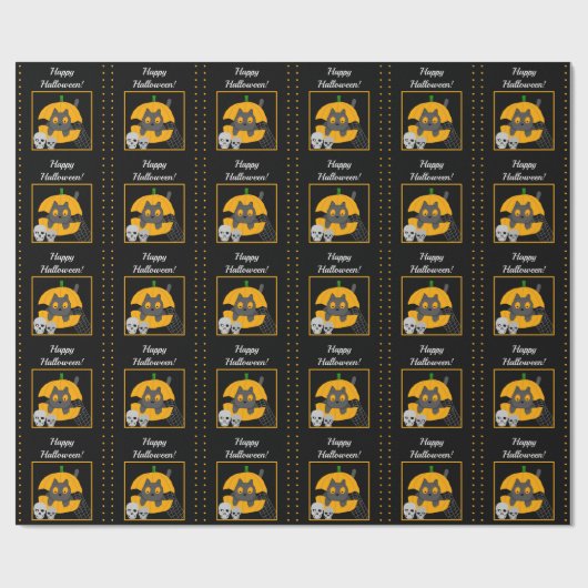 Black Cat Pumpkin Skulls Kinder Halloween Cadeaupapier (Vlak)