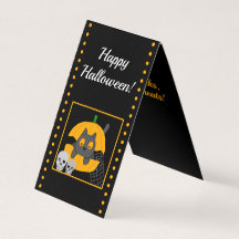 Black Cat Pumpkin Skulls Kinder Halloween Card