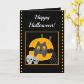 Black Cat Pumpkin Skulls Kinder Halloween Kaart (Gele Bloem)