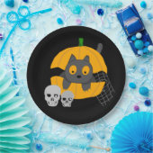 Black Cat Pumpkin Skulls Kinder Halloween Papieren Bordje (Feest)